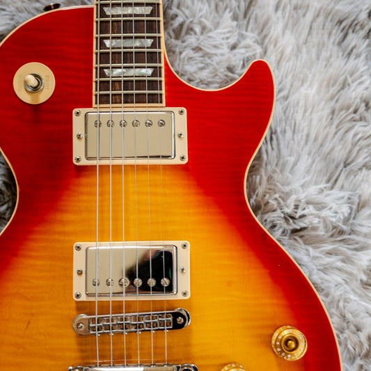 Two covered nickel humbuckers on a Gibson Les Paul Standard — the classic PAF look
