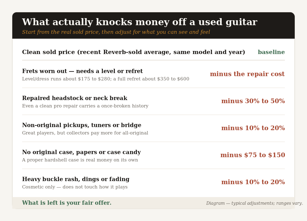 Diagram: what actually knocks money off a used guitar's price