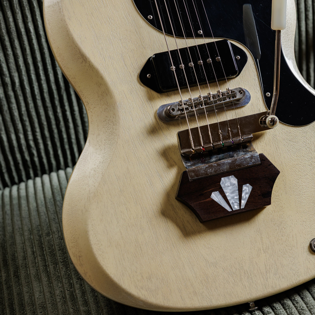 Gibson Custom Shop Brian Ray '62 SG Junior in White Fox with mahogany grain visible through a thin nitro finish