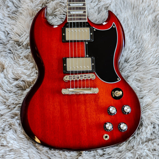 Gibson SG Standard body in cherry burst, a thin lightweight mahogany body that makes the SG prone to neck dive