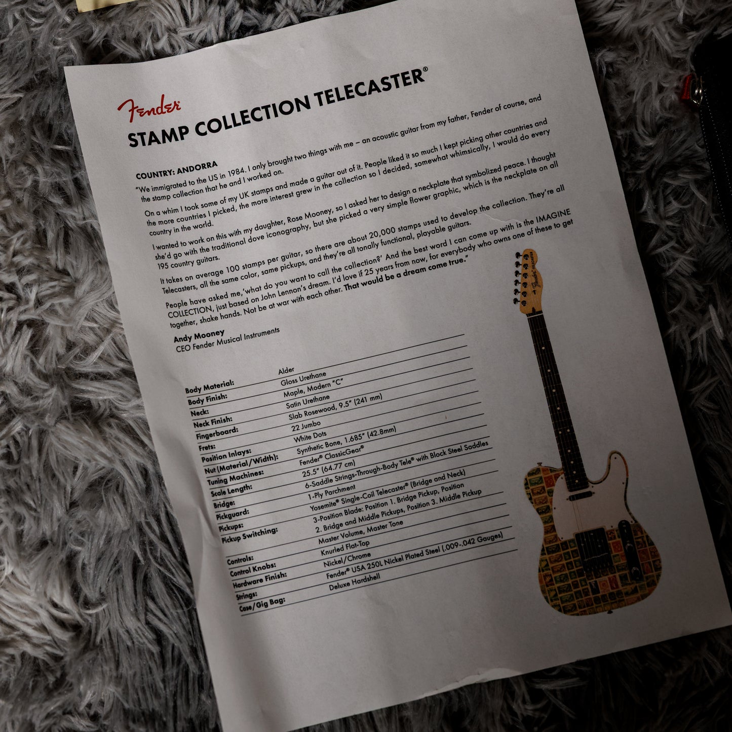Fender Custom Shop Andy Mooney Telecaster 2021 - World Stamp Andorra