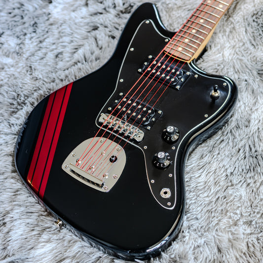 Fender Special Edition Blacktop Jazzmaster HH Stripe 2015-2016 - Black with Candy Apple Red Racing Stripe